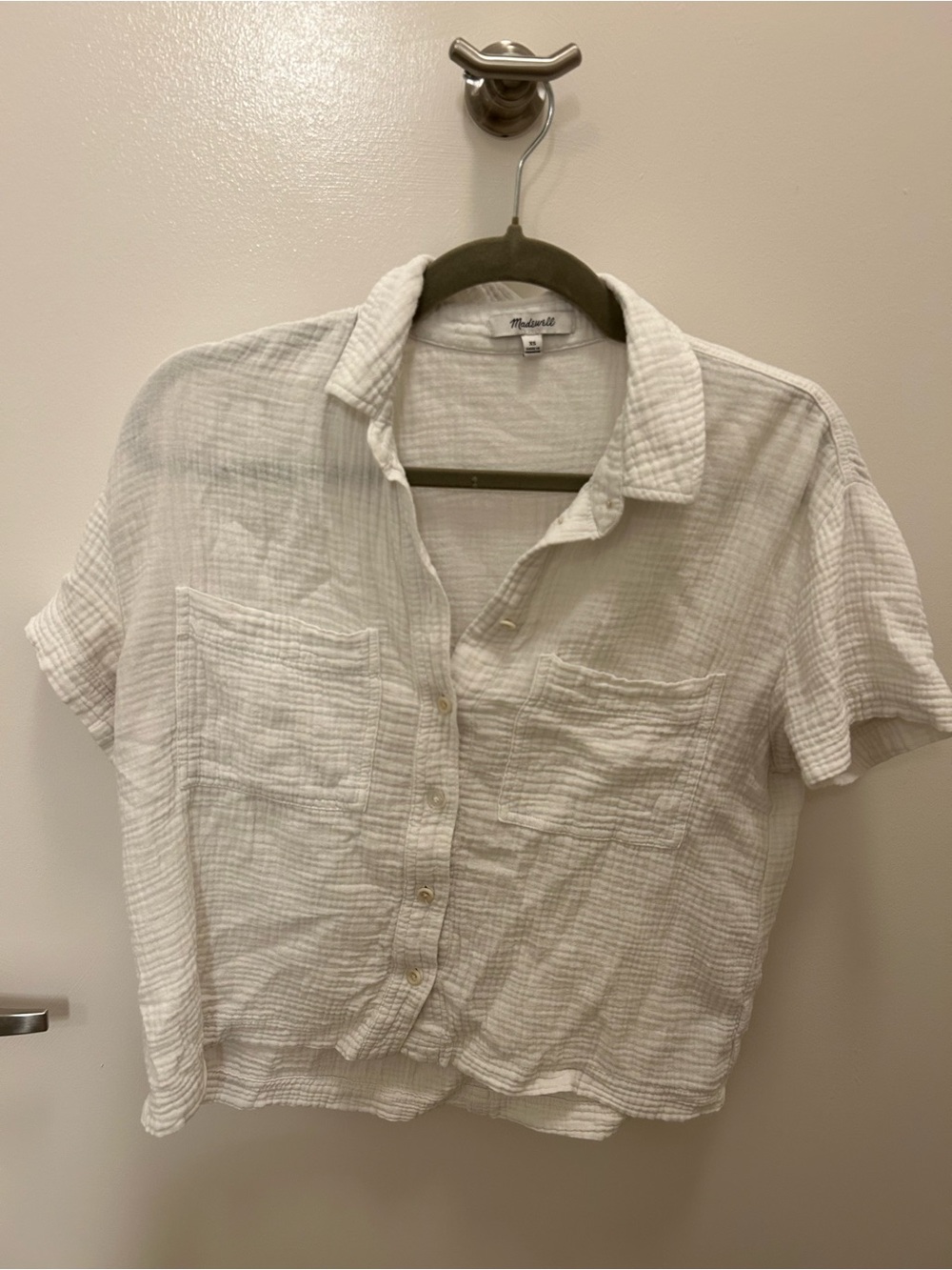 Madewell Cream Gauze Button-Down Short Sleeve Shirt